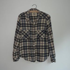 Anthropologie Sheer Panel Flannel Top